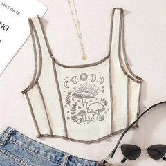 Boho Mushroom Print Cropped Tank Top