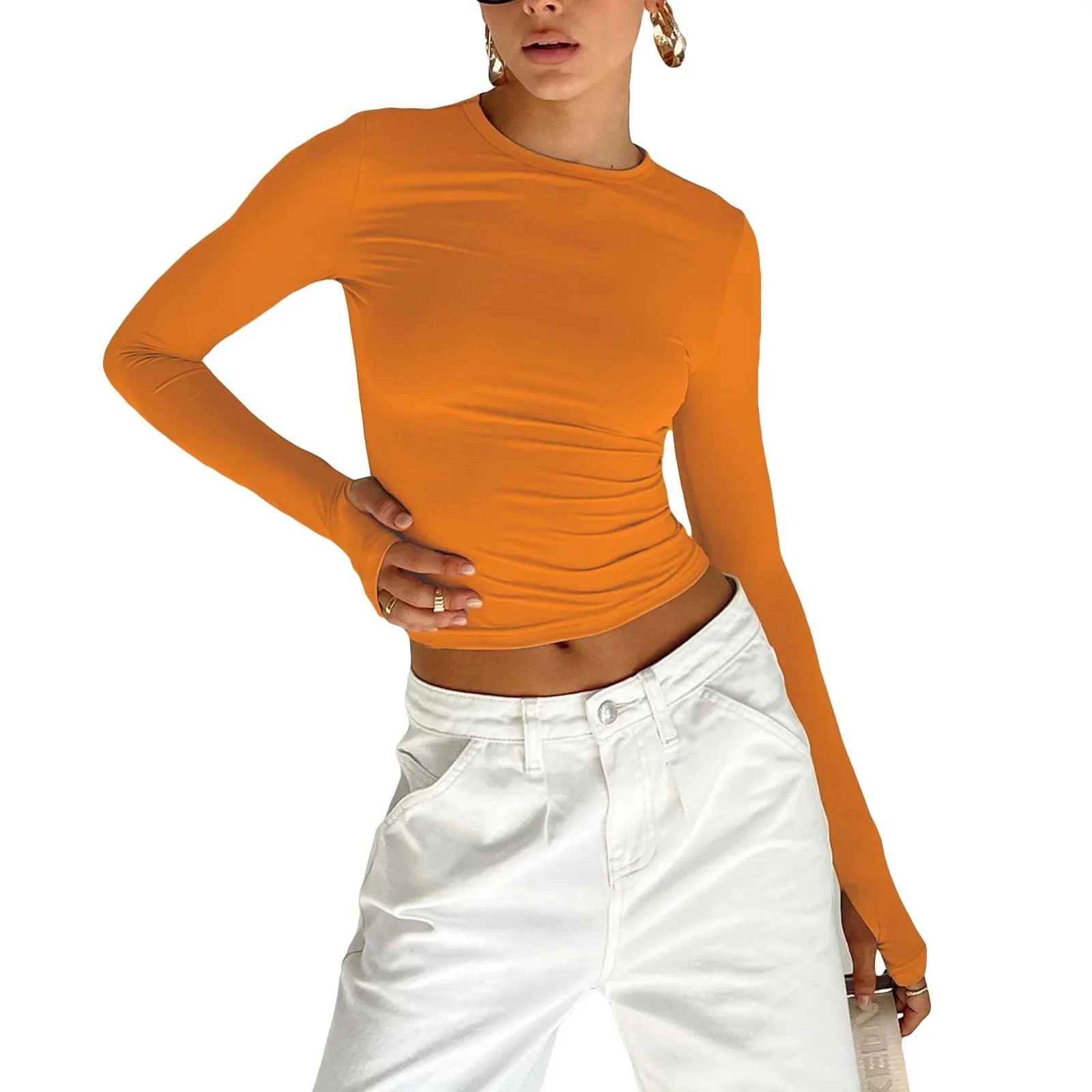 Long Sleeve Slim Fit Crop Top with Thumb Holes