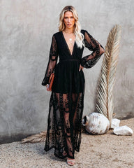 Black Boho Lace Maxi Dress