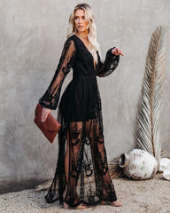 Black Boho Lace Maxi Dress
