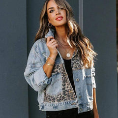 Bohemian Long Sleeve Leopard Print Denim Jacket